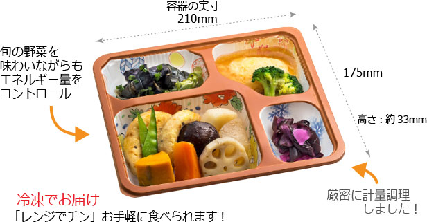 旬の野菜を味わいながらもエネルギー量をコントロール!厳密に計量調理しました!冷凍でお届け「レンジでチン」お手軽に食べられます!